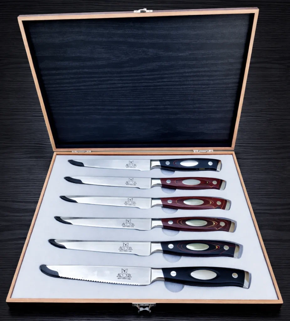 Branded steak knives with custom restaurant logo engraving