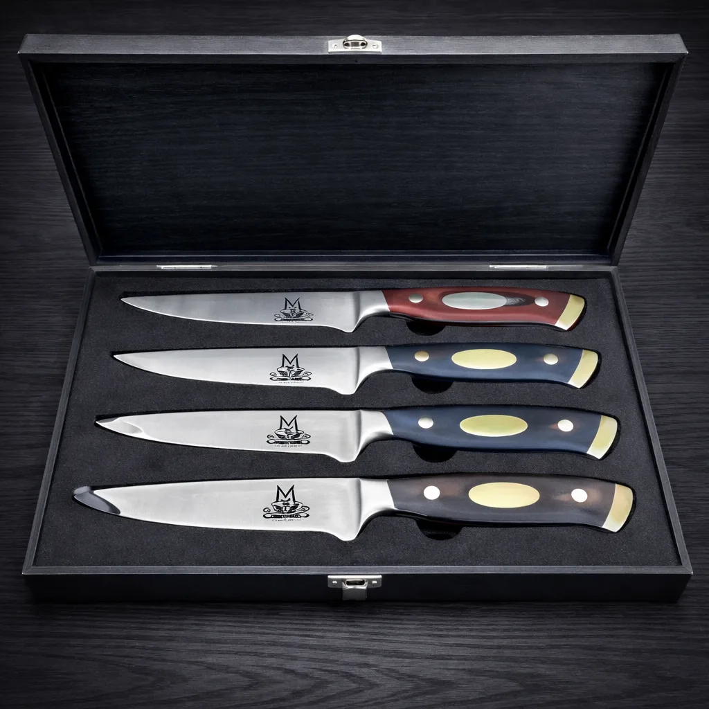Branded steak knives with custom restaurant logo engraving